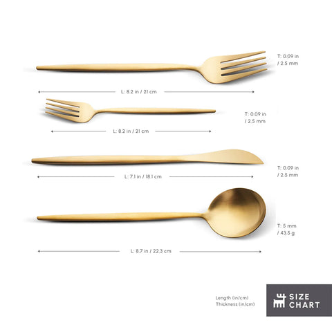 Karaca Bella 24-Piece Cutlery Set for 6 People, Matte Gold