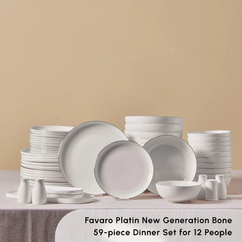 Karaca Streamline Favaro 56 Piece Bone China Dinner Set for 12 People Platinum
