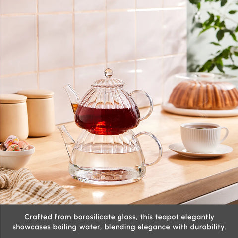 Karaca Lori Borosilicate Glass Teapot Set, Clear