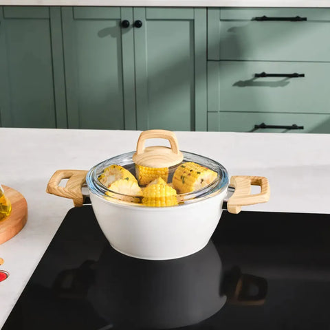 Karaca Swiss Crystal Stockpot with Lid, 20cm, Creamy