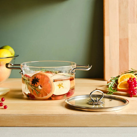 Karaca Amore Glass Stockpot with Lid, 18cm, Transparent