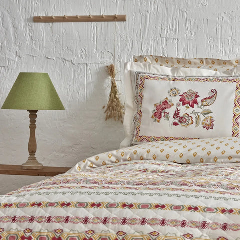 Karaca Home Keira Summer 100% Turkish Cotton Duvet Cover Set with Bed Sheet, Double, Pomegranate Flower