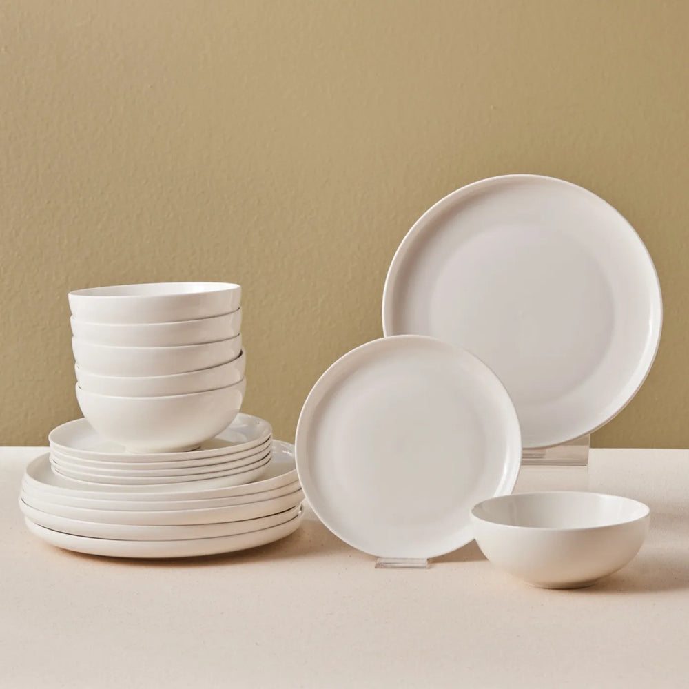 Karaca Stream Bone China Remi 18-Piece Bone China Dinner Set for 6 People, White