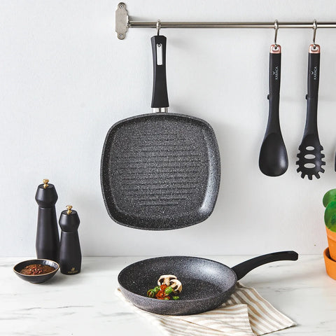 Karaca Atlas 2-Piece Biogranite Pan-Grill Set, Black