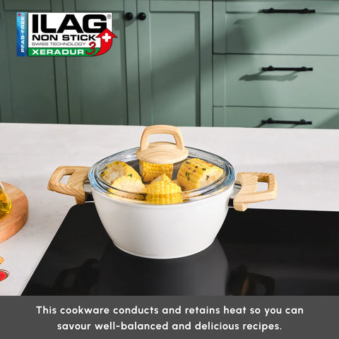 Karaca Swiss Crystal Stockpot with Lid, 20cm, Creamy