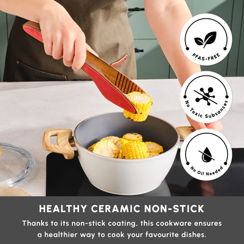 Karaca Swiss Crystal Stockpot with Lid, 20cm, Creamy