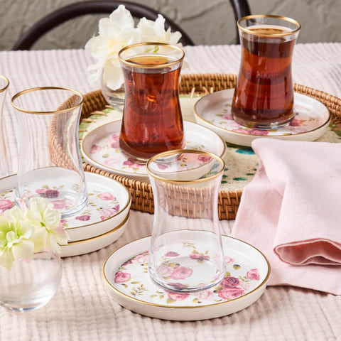 Karaca Marilla 18-Piece Glass Turkish Tea Set for 6 People, Multi            