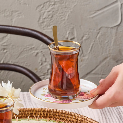 Karaca Marilla 18-Piece Glass Turkish Tea Set for 6 People, Multi            