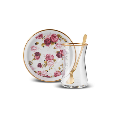 Karaca Marilla 18-Piece Glass Turkish Tea Set for 6 People, Multi            