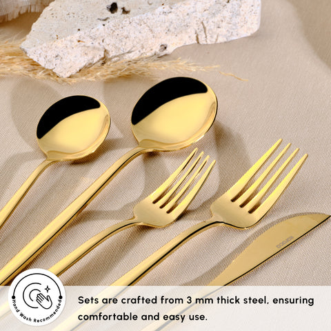 Karaca Orion Silver 60-Piece Stainless Steel Cutlery Set for 12 People, Shiny Gold