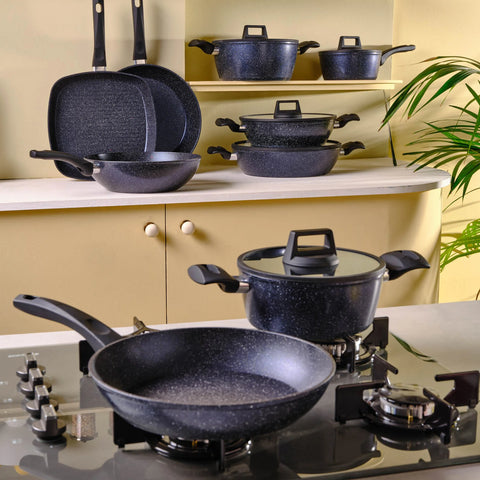 Karaca Aqua Granite Non-Stick Induction Saucepan & Lid, 18cm, Blue