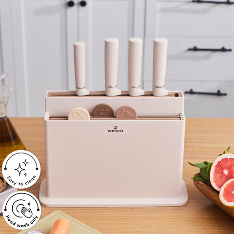 Karaca Chef’s Harmony 10-Piece Knife & Chopping Board Set, Beige