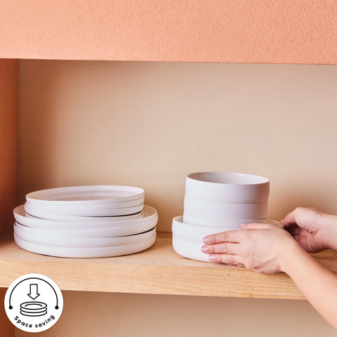 Karaca Earth Collection Matte Glaze 55-Piece Porcelain Dinner Set for 12 People, White