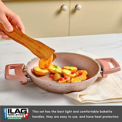 Karaca Rosegold Biogranite 2-Piece Induction Pan Set, Rose Gold