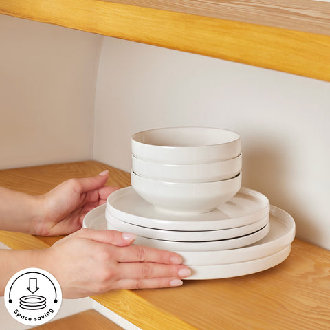 Karaca Stream Bone China Saturn 12-Piece Dinner Set for 4 People, White