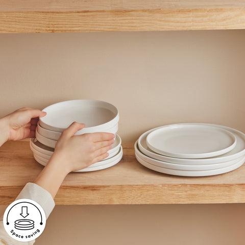 Karaca Stream Bone China Felix XL 18-Piece China Dinner Set for 6 People, White