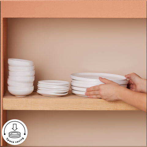 Karaca Stream Bone China Meridian 34-Piece Serveware Set for 6 People, White