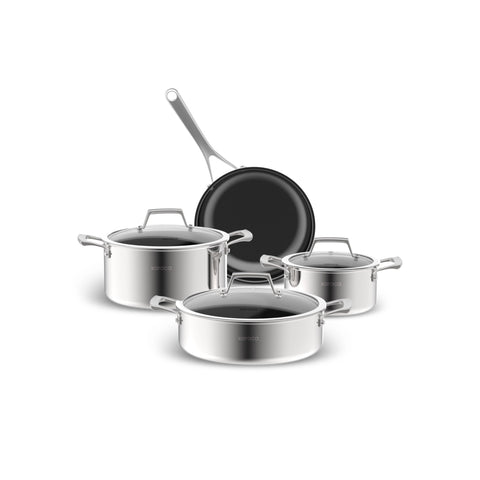 Karaca Plasma Steel 3Ply 7-Piece Non-Stick Induction Cookware Set, Silver