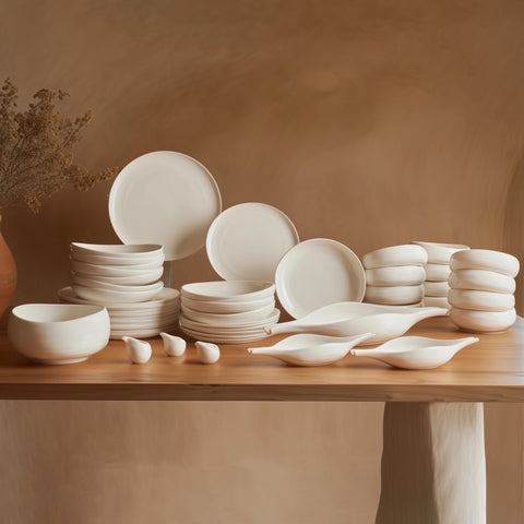 Karaca Earth Collection Clay 55-Piece Porcelain Dinner Set for 12 People, White