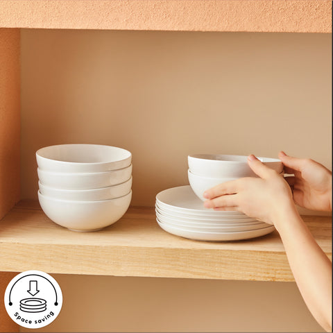 Karaca Streamline Remi Bone China 24-Piece Dinner Set for 6 People, White