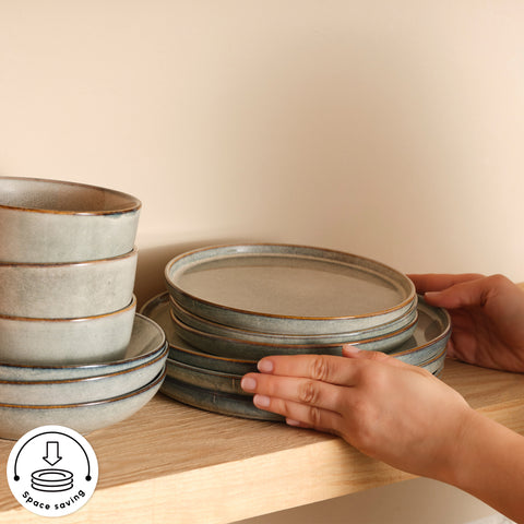 Karaca Earth Collection Skal 55-Piece Stoneware Dinner Set for 12 People, Grey