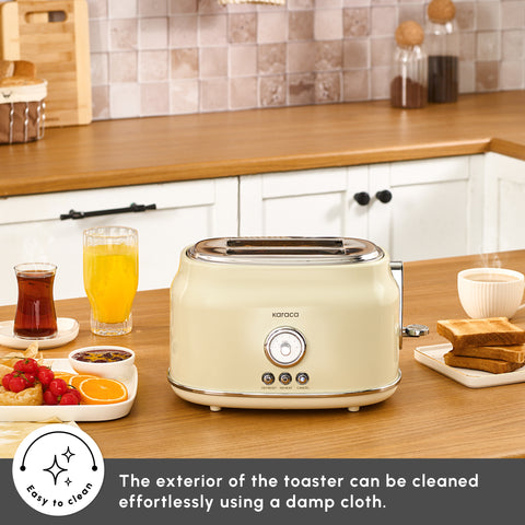 Karaca Retro 2-Slice Toaster, 815W, Cream