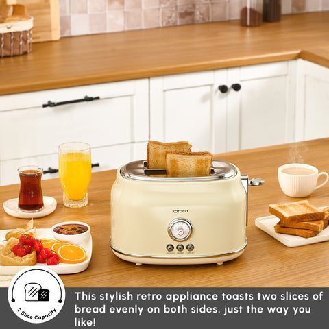 Karaca Retro 2-Slice Toaster, 815W, Cream