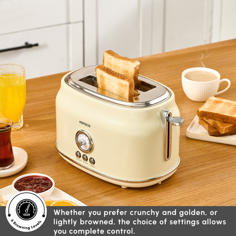 Karaca Retro 2-Slice Toaster, 815W, Cream