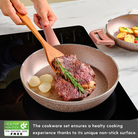 Karaca Rosegold Biogranite 2-Piece Induction Pan Set, Rose Gold