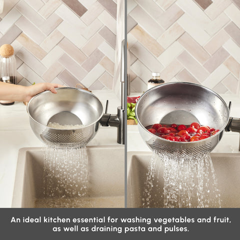 Karaca Flow Stainless Steel Washing Bowl with Integrated Strainer, 24cm, Silver