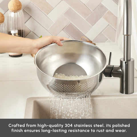 Karaca Flow Stainless Steel Washing Bowl with Integrated Strainer, 24cm, Silver