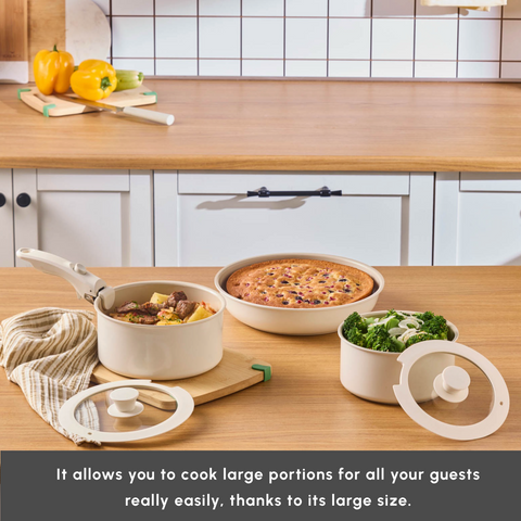 Karaca Ceramica Comfort 6-Piece Induction Non-Stick Detachable Cookware Set, Cream