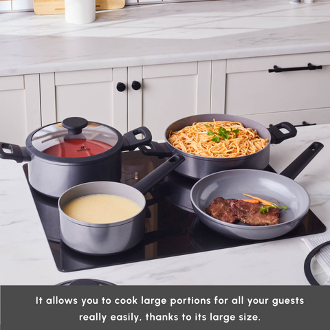 Karaca Ceramica Iconic Grey 7-Piece Non-Stick Induction Cookware Set, Grey
