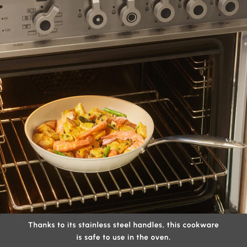 Karaca Swiss Crystal Almond Cream Non-Stick Induction Stainless Steel Handle Shallow Pan, 16cm, Cream