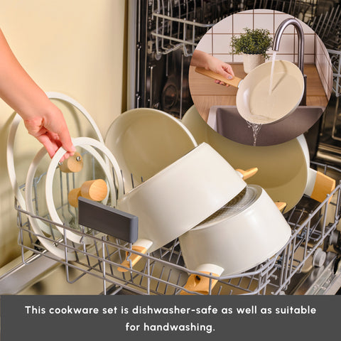 Karaca Swiss Crystal Almond 7-Piece Non-Stick Induction Cookware Set, Cream