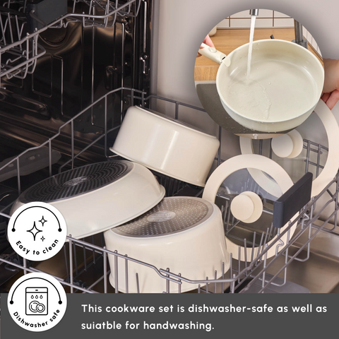 Karaca Ceramica Comfort 6-Piece Induction Non-Stick Detachable Cookware Set, Cream