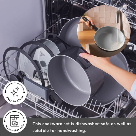 Karaca Ceramica Iconic Grey 7-Piece Non-Stick Induction Cookware Set, Grey