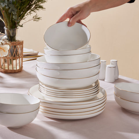 Karaca Stream Bone China Favaro 53-Piece Dinner Set for 12 People, Gold