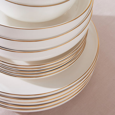 Karaca Stream Bone China Favaro 53-Piece Dinner Set for 12 People, Gold