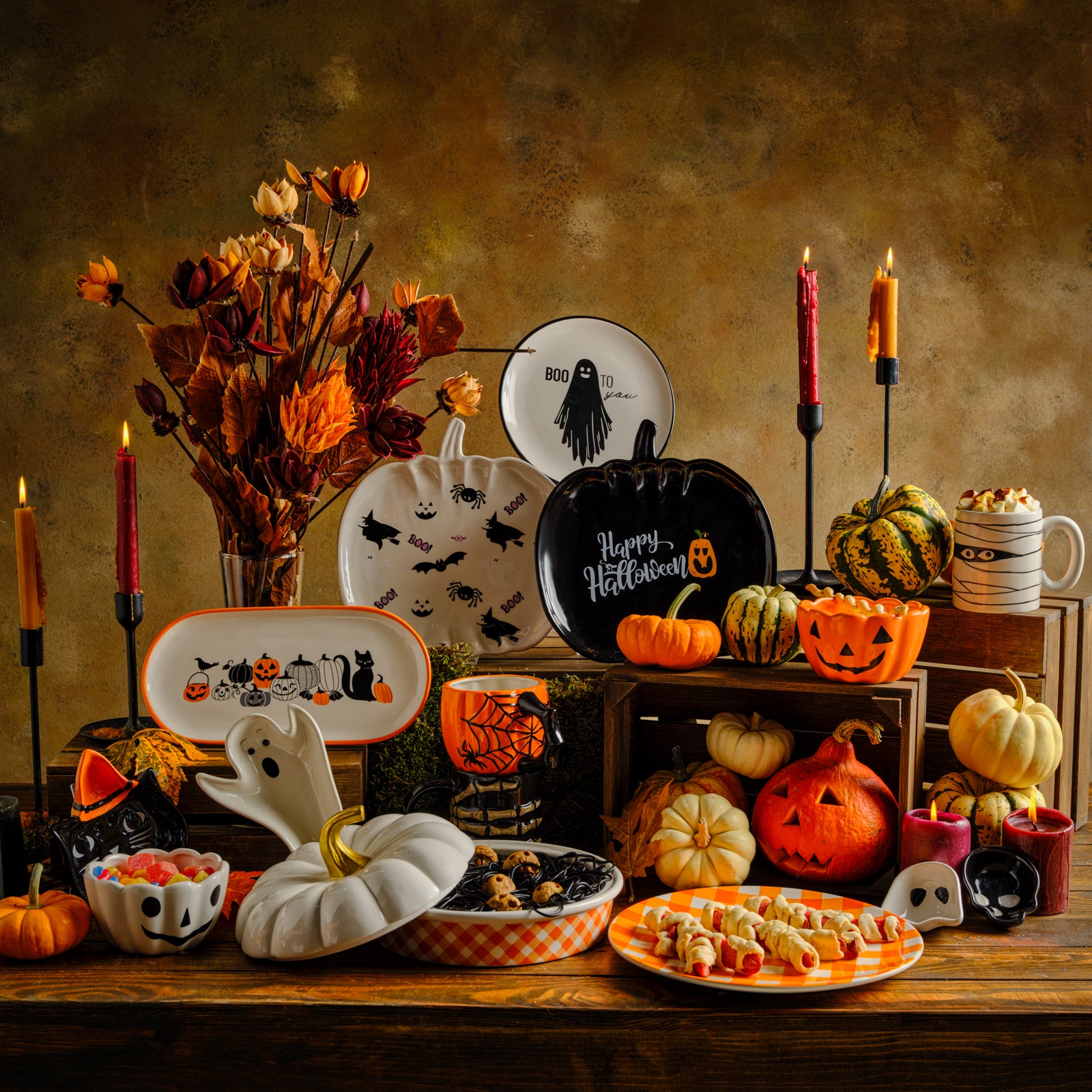 ハロウィン★食器set Karaca Halloween Pumpkin Ceramic Snack Bowl, 13cm, White