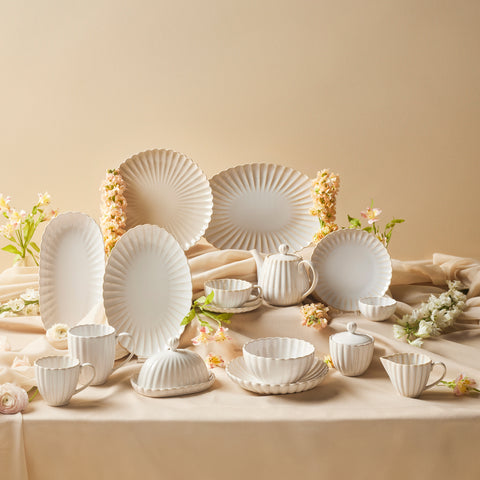 Karaca New Daisy Oval Stoneware Serving Platter, 30cm, White