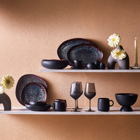 Karaca Earth Collection New Galactic 2-Piece Reactive Glaze Tea Set, 300ml, Black