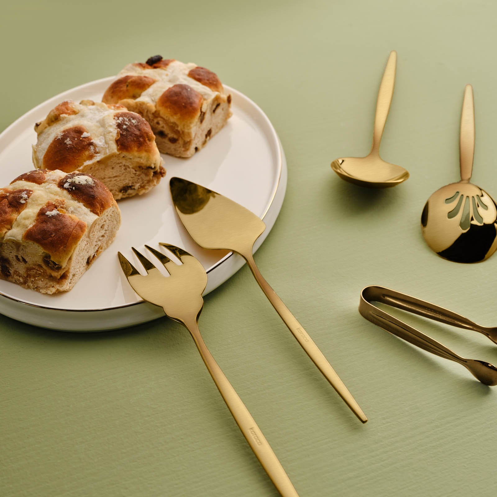 Karaca Orion 7-Piece Stainless Steel Serving Set, Matte Gold