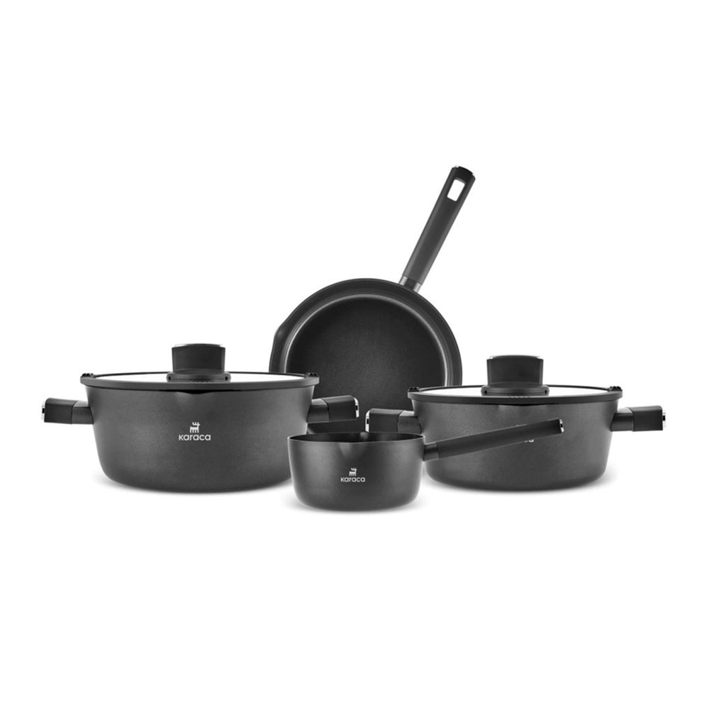 Karaca Swiss Crystal Midnight 6-Piece Ceramic Non-Stick Induction Cookware Set, Black