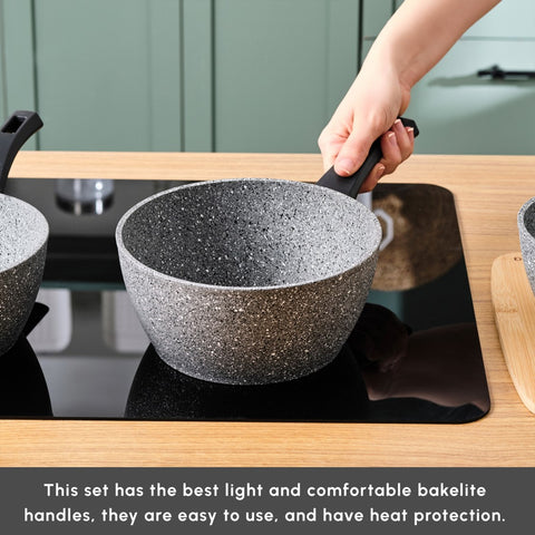 Karaca Gris Biogranite 3-Piece Induction Sauce Pan Set, Grey