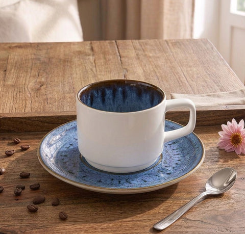 Karaca Sotra 12-Piece Reactive Glaze Tea Cup and Saucer Set for 6 People, 225ml, Multi