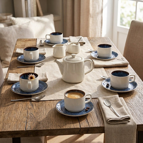 Karaca Sotra 12-Piece Reactive Glaze Tea Cup and Saucer Set for 6 People, 225ml, Multi