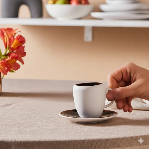 Karaca Earth Collection New Galactic 2-Piece Reactive Glaze Espresso Turkish Coffee Cup Set, 100ml, Single Person,White