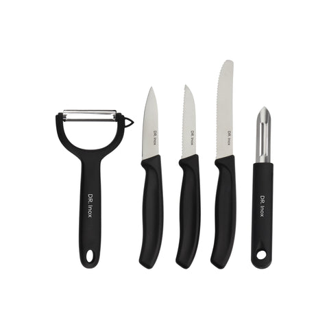 Dr.Inox Forces 5-Piece Stainless Steel Knife Set, Black
