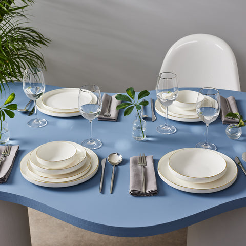 Karaca Streamline Sunset 24-Piece Bone China Dinnerware Set for 6 People, Gold